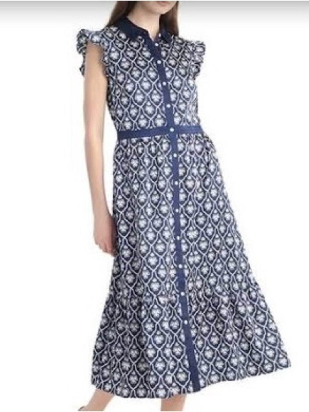 Draper James Navy and White Printed Maxi Dress